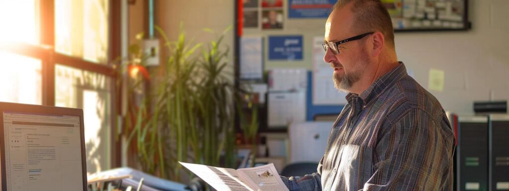 a confident commercial property owner reviews a clear, concise plumbing quote in a well-lit office, symbolizing transparency and trust in cost-effective plumbing solutions.