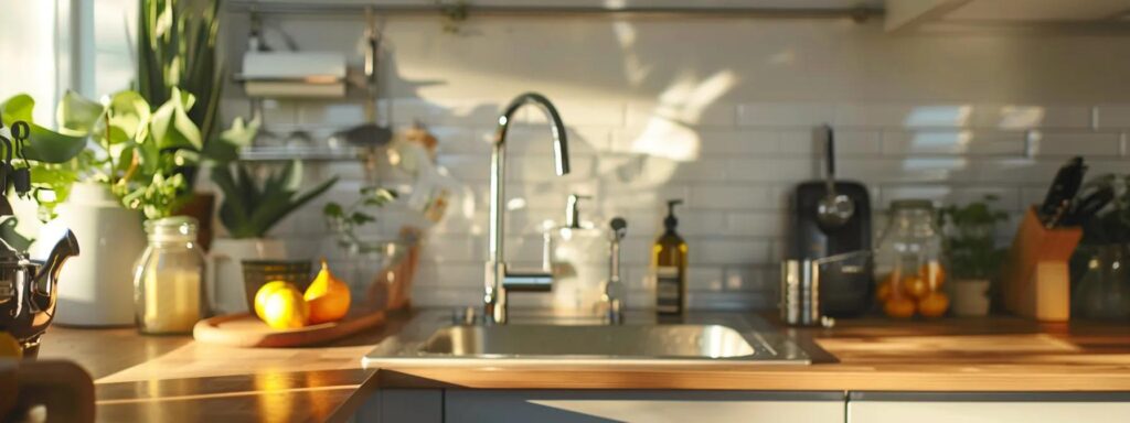 a thoughtfully composed kitchen scene showcases a gleaming sink surrounded by professional-grade drain cleaning tools, emphasizing the importance of informed decision-making for drain maintenance and solutions.
