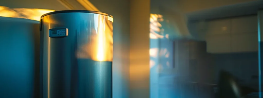 a close-up of a modern water heater in a tacoma home, showcasing a gleaming, efficient design illuminated by soft natural light, symbolizing the significance of affordable repair solutions for optimal performance.