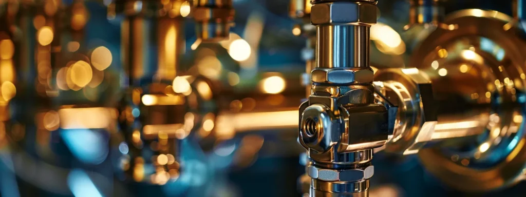 a close-up view of a gleaming, modern plumbing system with intricate piping and fixtures, illuminated by soft, warm lighting to highlight the innovation and efficiency of solutions for common plumbing issues in tacoma.