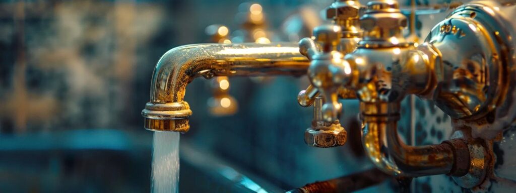 a close-up of a gleaming, high-quality plumbing fixture contrasts with a faded, worn-out price tag, captured in warm, inviting light to emphasize the theme of balancing affordability and quality in plumbing services.