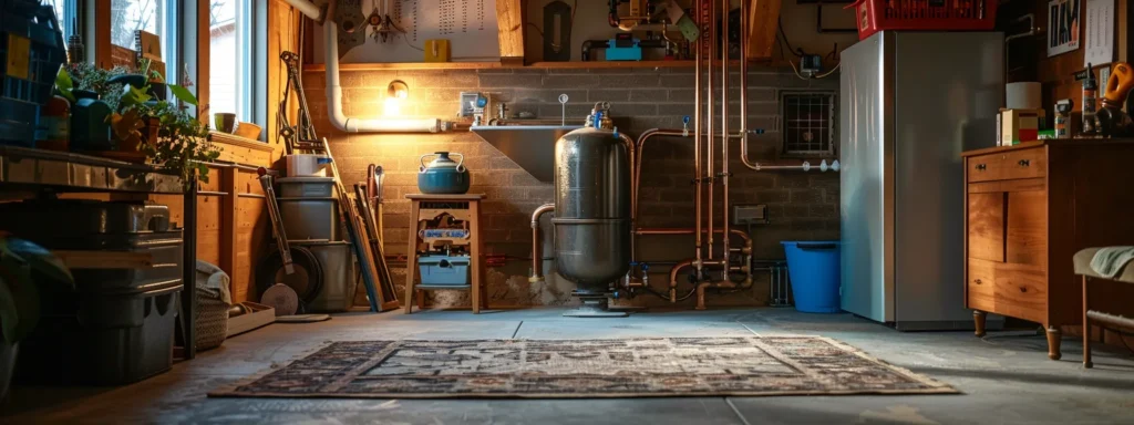 a cozy tacoma home features a well-maintained plumbing system with gleaming pipes visible in the basement, surrounded by seasonal maintenance tools and a checklist, illuminated by warm, natural light filtering through a small window, symbolizing the importance of plumbing upkeep for homeowners.
