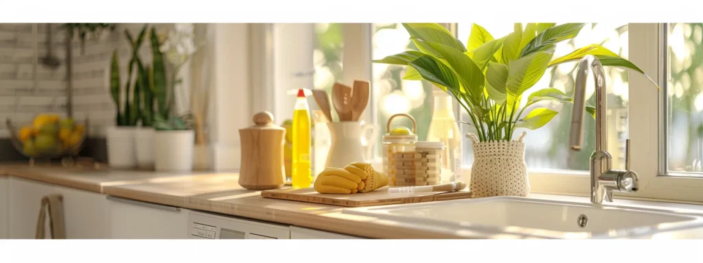 a serene home environment showcases an organized checklist on a countertop, surrounded by seasonal drain maintenance tools and a vibrant plant, emphasizing the importance of proactive drain care in a harmonious living space.