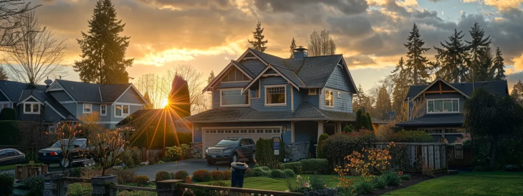 a serene suburban home in tacoma, bathed in warm afternoon light, showcases freshly maintained plumbing tools and seasonal preparation equipment against a backdrop of vibrant landscaping, symbolizing proactive care and the prevention of plumbing emergencies.