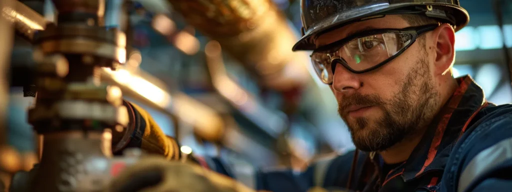a skilled plumbing contractor expertly repairing a commercial pipe in a bustling tacoma environment, illuminated by the warm glow of overhead lights, showcasing the importance of professional expertise in maintaining vital infrastructure.