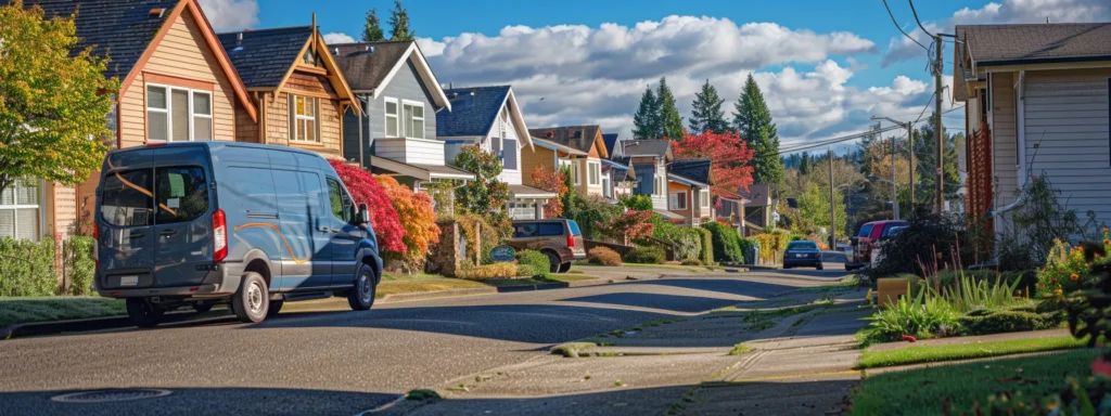 a vibrant tacoma neighborhood showcases a friendly local plumber's van parked outside a charming home, emphasizing the theme of community trust in reliable and affordable plumbing services.