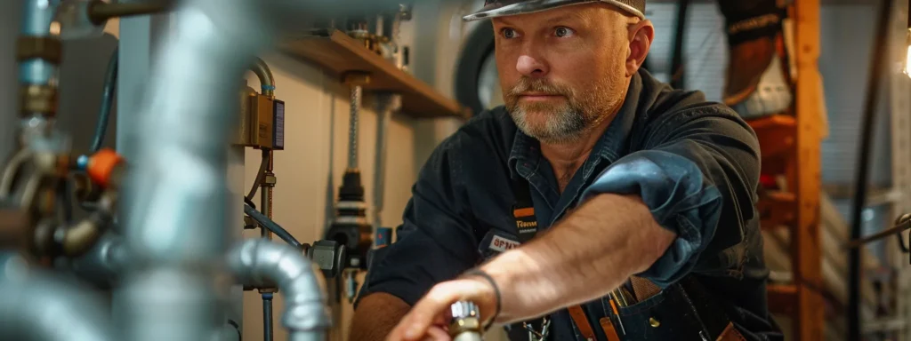 a licensed plumber in tacoma confidently inspects a gleaming, modern plumbing system, surrounded by advanced tools and fixtures, bathed in warm, natural light that highlights the professionalism and expertise of his trade.