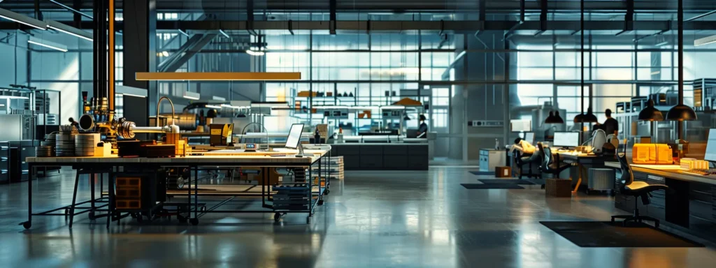 a sleek, modern plumbing workshop bustling with professionals efficiently addressing complex plumbing systems, illuminated by bright overhead lights, showcasing advanced tools and tailored solutions for diverse business environments.