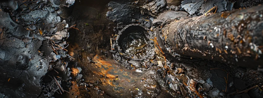 a close-up shot of a weathered underground pipe, showcasing visible cracks and roots intruding, illuminated by soft, natural light filtering through damp soil, emphasizing the urgency of timely pipe repair in tacoma.