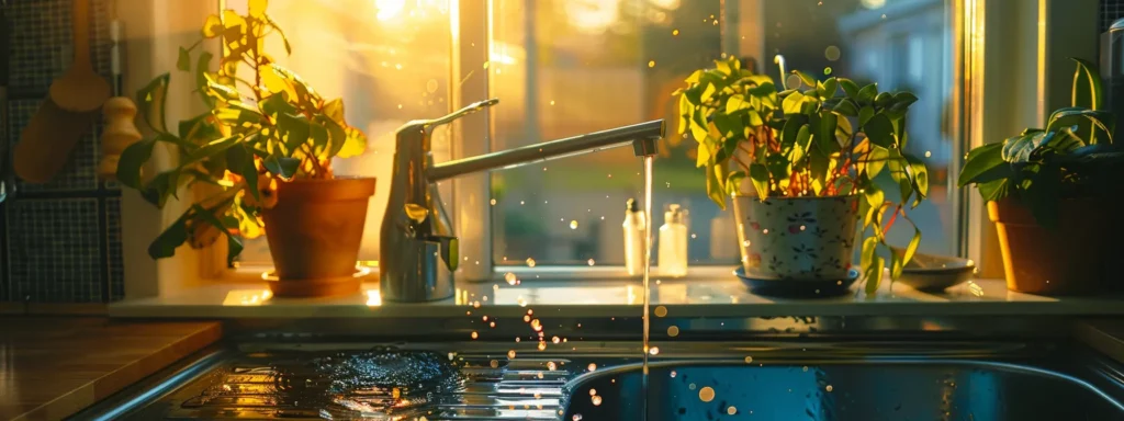 a close-up view of a vibrant kitchen sink with water and debris swirling down a clear drain, illuminated by soft, natural light filtering through a nearby window, symbolizing the importance of understanding drain cleaning needs for homeowners in tacoma.
