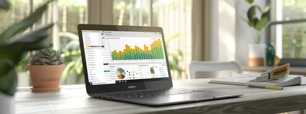 a focused office scene showcases a professional hvac consultant reviewing a detailed report with highlighted customer reviews and ratings displayed on a sleek laptop, emphasizing the importance of selecting the right hvac company.