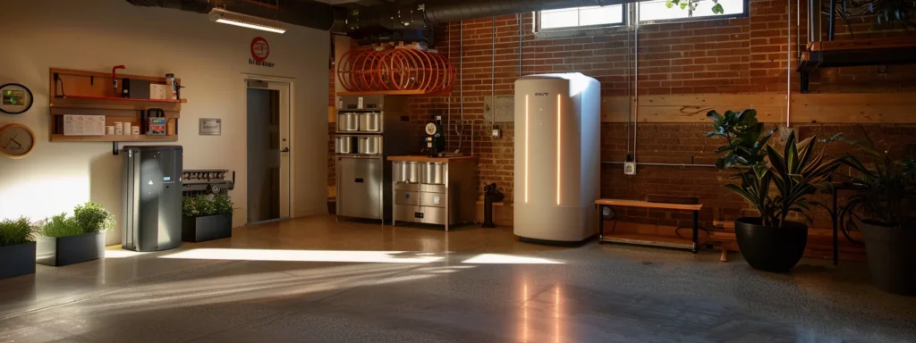 a gleaming, state-of-the-art commercial water heater installed in a modern tacoma business space, illuminated by soft ambient lighting, showcases the reliable efficiency and professionalism essential for thriving enterprises.