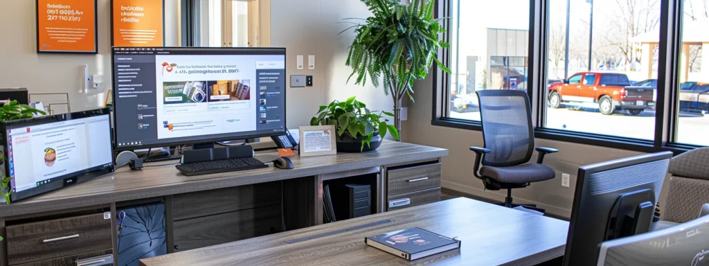 a modern, well-lit office space with a sleek computer screen displaying a user-friendly online directory for local heating and air repair services, surrounded by vibrant community reviews and engaging hvac visuals, conveying the ease of finding reliable assistance in home maintenance.