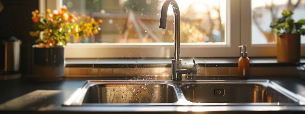 a pristine, well-maintained kitchen sink gleams under soft, natural light, with fresh pipes neatly displayed, symbolizing the importance of preventative measures in plumbing maintenance.