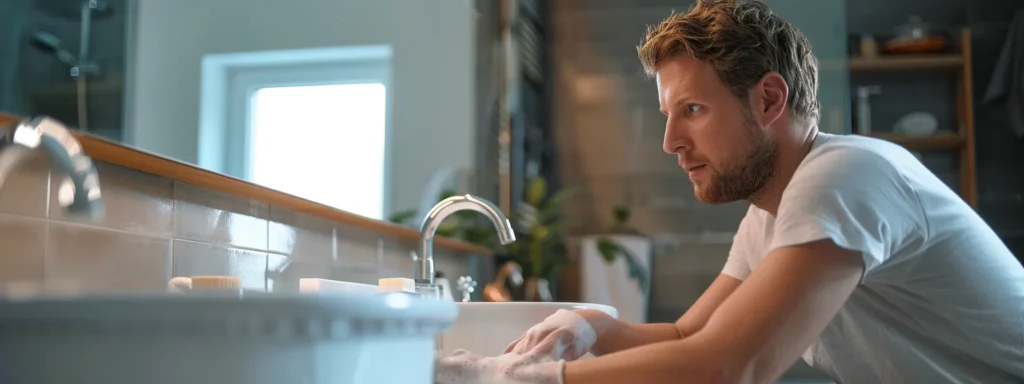 a skilled plumber confidently inspects a gleaming modern bathroom, showcasing expertly installed fixtures and emphasizing the importance of routine maintenance and emergency services in ensuring efficient plumbing systems.