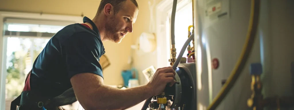 a skilled technician expertly installs a modern water heating system in a tacoma business, illuminated by soft natural light filtering through large windows, highlighting the advanced technology and precision of the installation process.