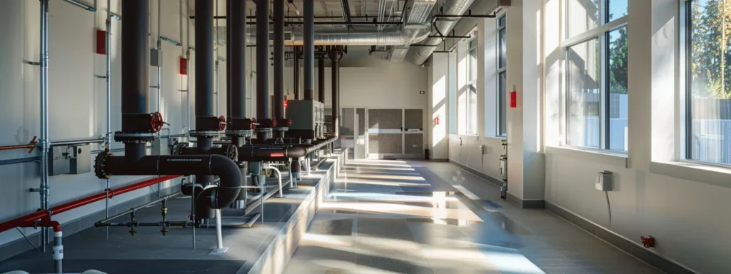 a sleek, modern commercial plumbing setup showcases advanced smart technology and eco-friendly features, bathed in natural light, highlighting efficiency and sustainability in tacoma's business environment.