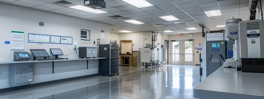 a sleek, modern hvac service office features a neatly arranged display of high-efficiency furnace and air conditioning units, alongside a digital tablet showcasing smart thermostat options and an informative brochure on duct system inspection, all illuminated by bright, clean artificial lighting.