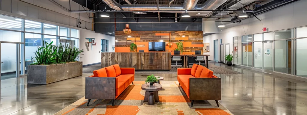 a sleek, modern office lobby features a state-of-the-art air heating system with an illuminated control panel and a sophisticated ductwork design, exuding a high-tech ambience.