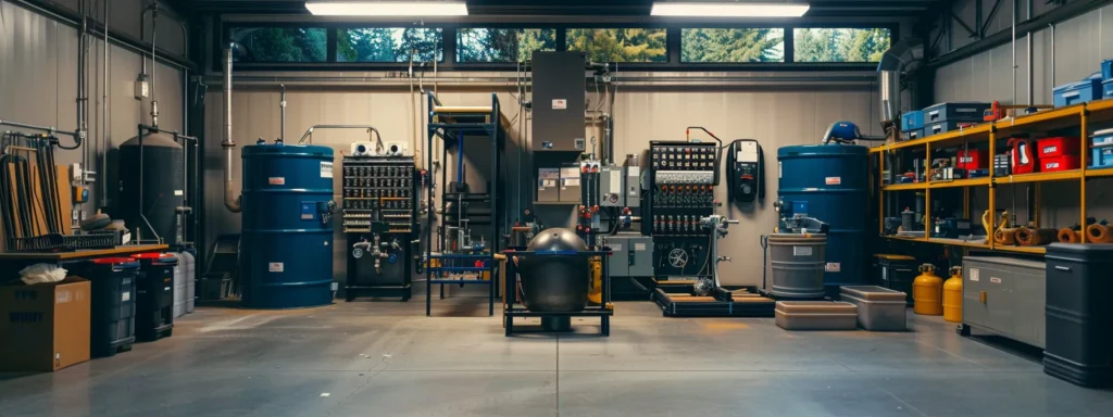 a visually compelling scene of a well-maintained plumbing workshop in tacoma, showcasing organized tools and equipment under warm lighting, emphasizing the theme of cost transparency and professionalism in plumbing services.