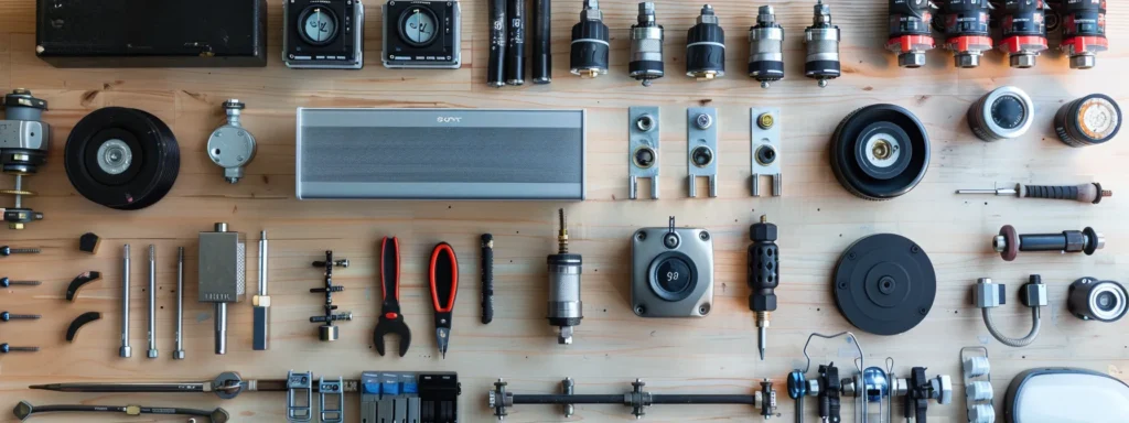 a well-organized home hvac repair workshop features a technician inspecting a sleek, modern thermostat amidst various hvac system components laid out on a polished workbench, showcasing advanced technology and a focus on energy efficiency.